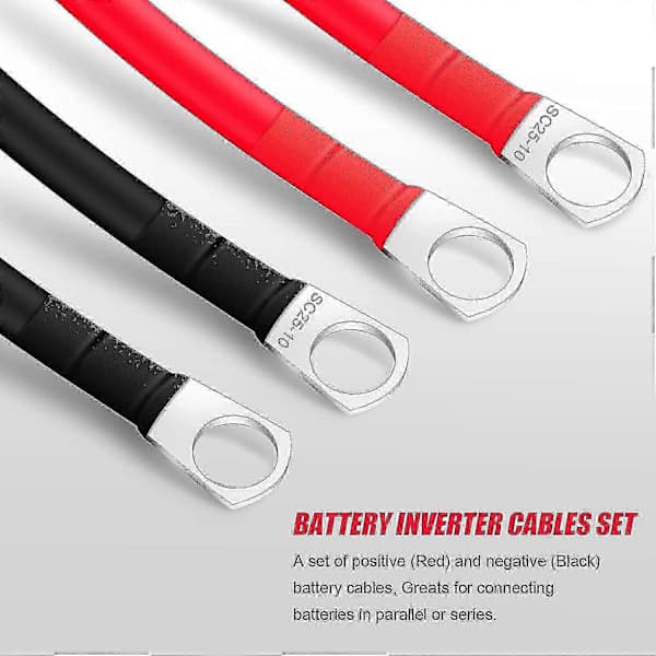 2-pack Batterikablar 50 cm 5 Wag/16 mm Batterikabel 12 V Kopparkabel med M10 Ringkabelskor