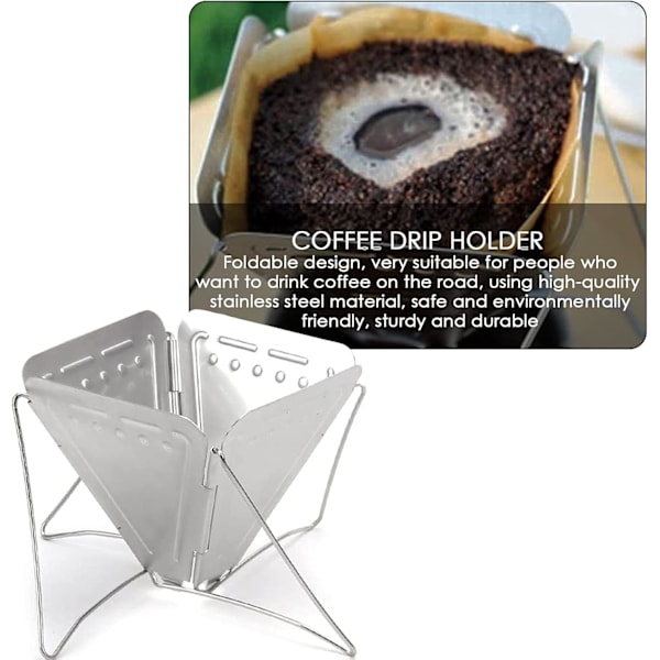Kaffefilter, bærbart filterkon i rustfrit stål, foldbart, til rejser, vandreture, picnic, camping