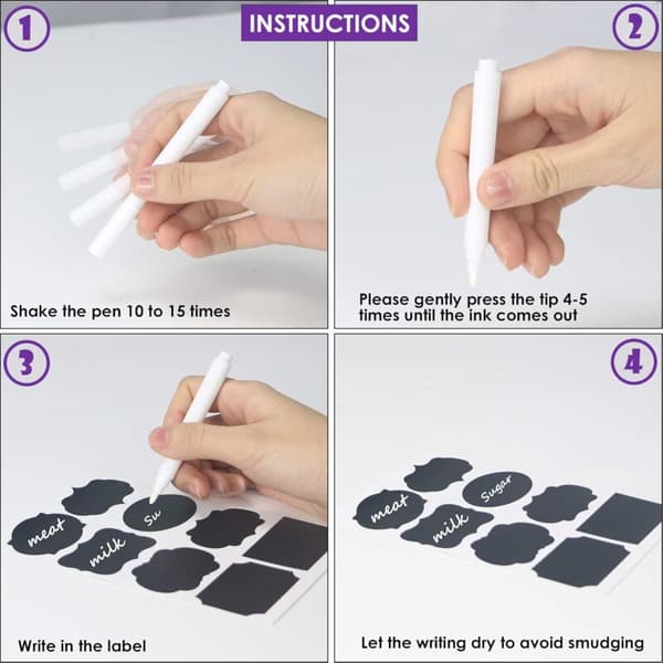 Self-adhesive Jar Labels, 64 pcs - Chalkboard Labels with Chalk Pen
