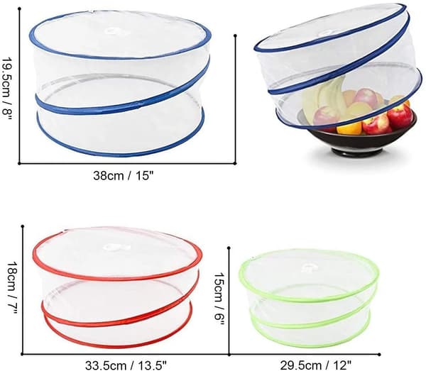 3 Mattskydd Mesh Pop-Up Fruktkorgar, Hopfällbara Mattskydd - 3 Storlekar (1 Stor, 1 Medium, 3 Små) - Mattskydd