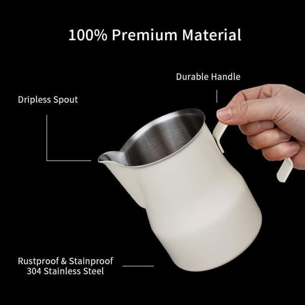 Mælkeskummer i rustfrit stål 450 ml, kande til latte art og cappuccino til kaffemaskine (hvid) [Ho]
