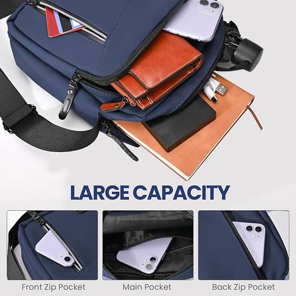 Waterproof Shoulder Bag for Men, Small Side Bag with Adjustable Strap, Oxford and Polyester Navy Blue Navy Blue