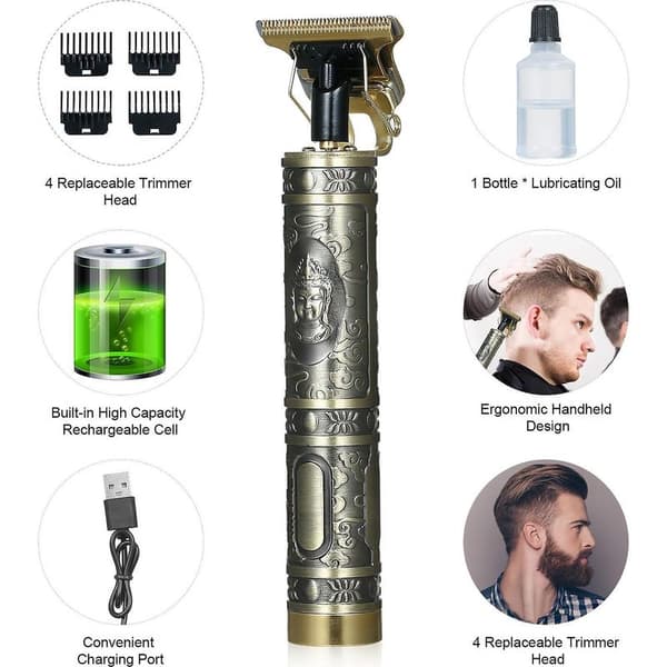 Retro Elektrisk Hårklipper DIY Hårbarbermaskin med 4 Utskiftbare Hoder og 1 Børste