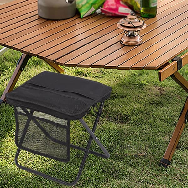 Mini foldbar campingtaburet med bæretaske, foldbar campingstol til camping og fiskeri, sort