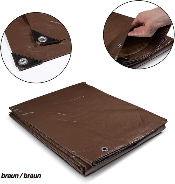 Protective Tarpaulin - Waterproof, Tear-Resistant, Coated on Both Sides (2x5 m, Brown)