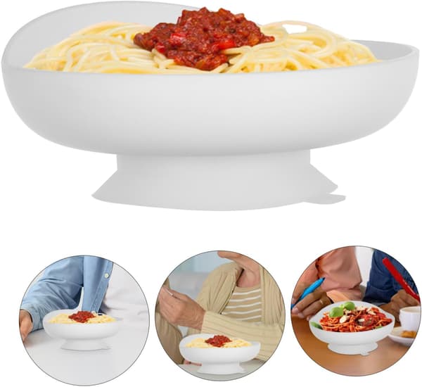 Spill-proof elderly plate with suction cup base, large bowl made of PP and silicone