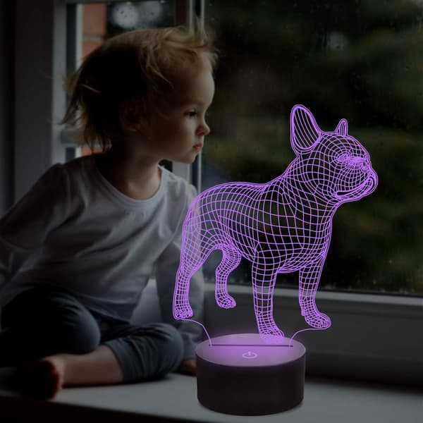 3D French Bulldog Night Light, 16 Colors Changing Optical Illusion