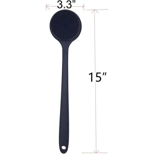 Soft Silicone Back Scrubber for Shower with Long Handle - BPA-Free and Hypoallergenic - Full Back Cleaning - Black