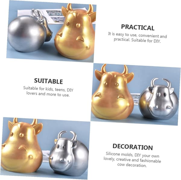 Ku silikonform for DIY epoksy-støping, 3D husdyrdekorasjonsform, gjenbrukbar matkvalitets silikon