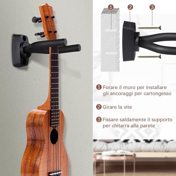 Gitarrväggfäste, Gitarrvägghängare, Ukuleleväggfäste, Elgitarr, Klassisk gitarr, Bas, Gitarrvägghängare, Svart (1