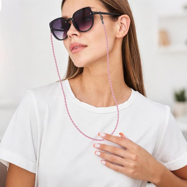 Glasögonrem Flätade PU-läderkedjor Lila Clear White