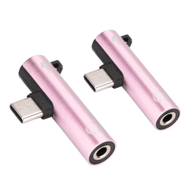 2 stk USB C til 3,5 mm lydadapter 2 i 1 lydopladning USB C til lydstik ABS USB C til lydstik til telefon tablet pink