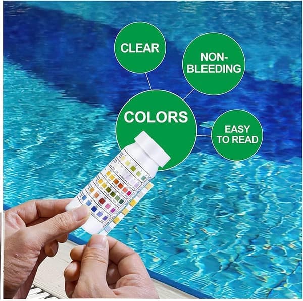 6-i-1 teststrimler til pool og spa, vandtester 50-pak - pH, klor, alkalinitet, cyanursyre, hårdhed