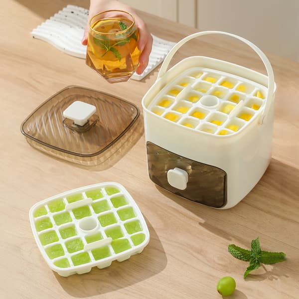 Ice Cube Machine 48 Ice Cube Molds with Tongs Large Capacity Ice Bucket for Home Kitchen