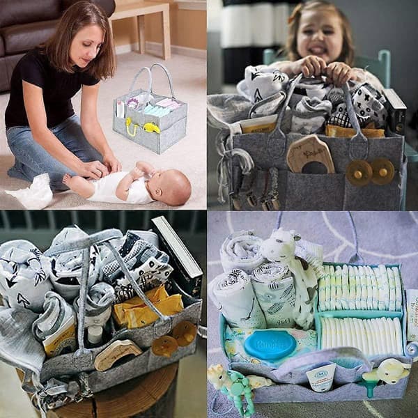 Diaper Caddy Foldable Baby Diaper Storage Basket, Portable Nursery Storage Bin with Interchangeable Compartments