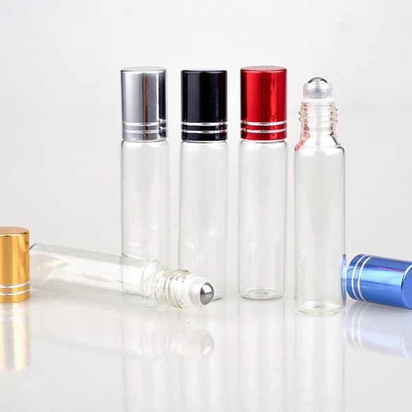 5 st 10 ml eterisk olja rullflaskor i glas, påfyllningsbart set med frostat yta för resor och personlig vård