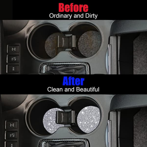 2 stk 7 cm/2,75 tommer Bling-brikker til bil, koppholder-brikker med glitter, krystall-biltilbehør