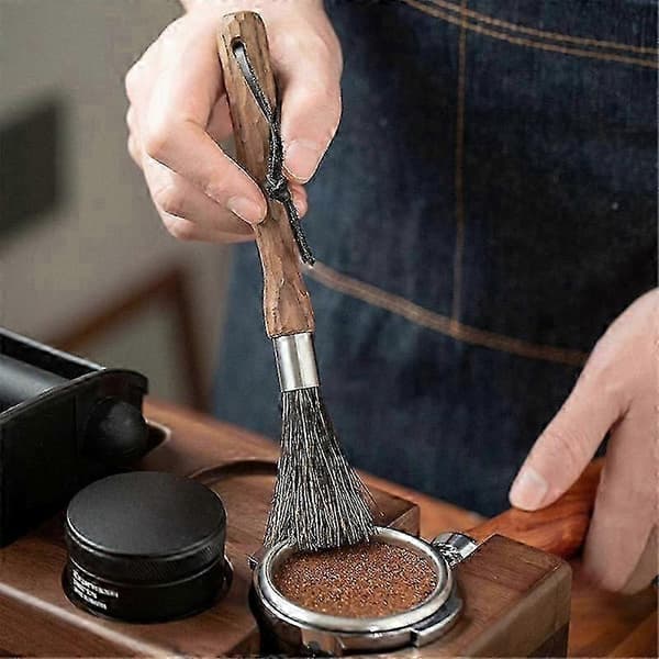 Professional Coffee Brush, Coffee Grinder Brush with Natural Bristles, Espresso Brush with Walnut Handle