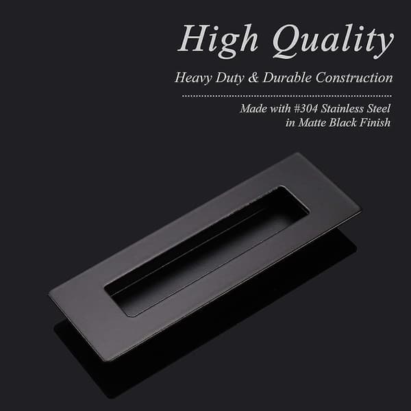(2-pack) Black Rectangular Recessed Handles for Sliding Doors in Stainless Steel, 150 mm long