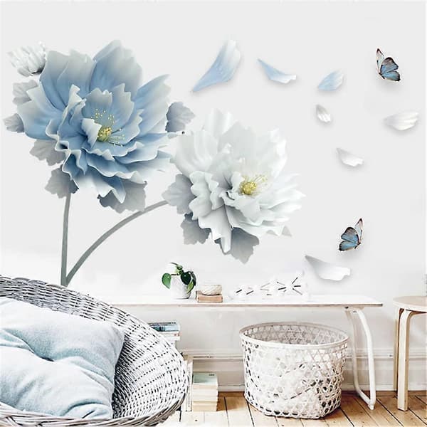 Blå Blommiga Väggdekaler, Itsekiinnittyvät Blommiga Väggdekaler DIY Blommiga Väggkonst Sovrum Vardagsrum Klassrum Kontor (2 Blå Pionblommor