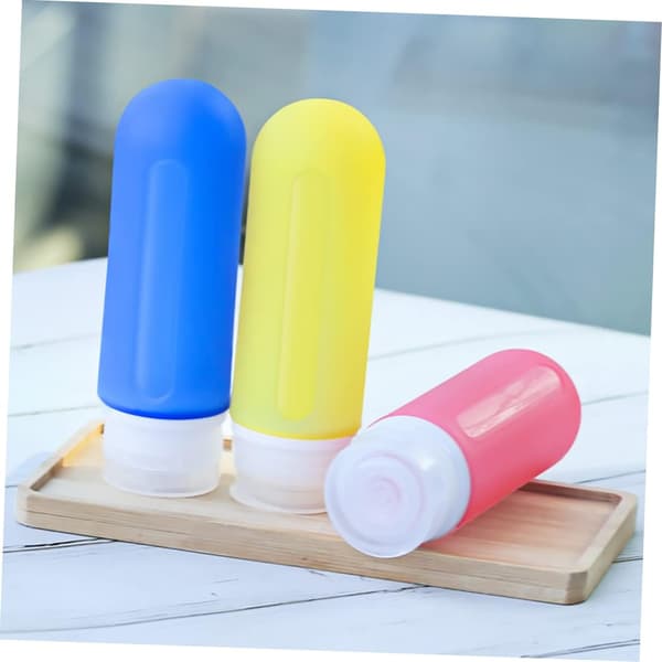 5-pack läckagesäkra reseflaskor, silikonklämbehållare för schampo, balsam, kroppstvätt, lotion, bärbar