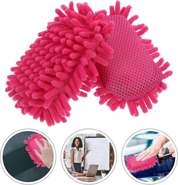 2 stk mikrofiber fluffy tavleviskere bilvask svampvott vaskbar rosa-15*11*3,5 cm