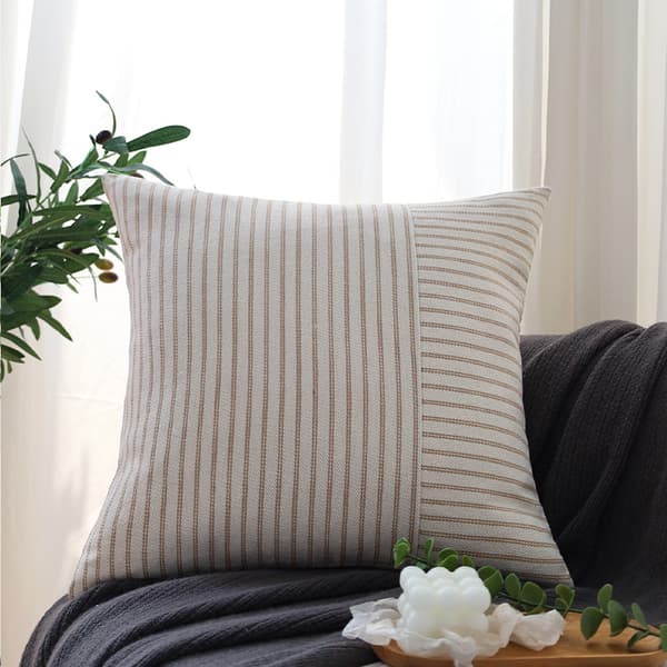 Khaki og beige patchwork pudebetræk i landlig stil 45*45cm, stribet dekorativt moderne pyntepudebetræk til sofa, seng, soveværelse