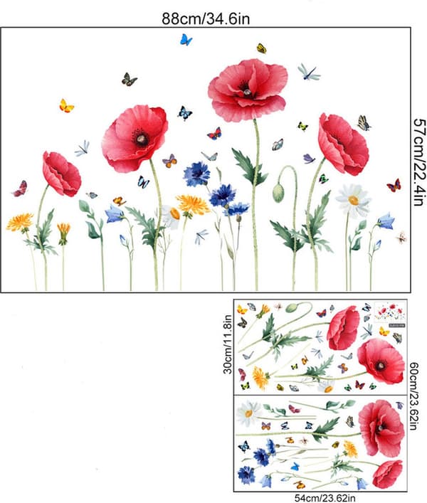 Statisk vindusdekor - 30x54 cm - Blomstermønster - PVC - Flerfarget - Ingen lim nødvendig
