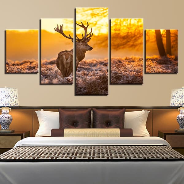 5 Delar Konst Väggmålning, Vinter Älg, Non-woven Canvas, Vardagsrumsdekoration Konstdekor