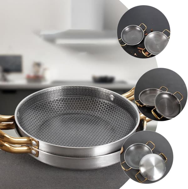 Stainless Steel Honeycomb Frying Pan, Ergonomic Handle, Scratch Resistant