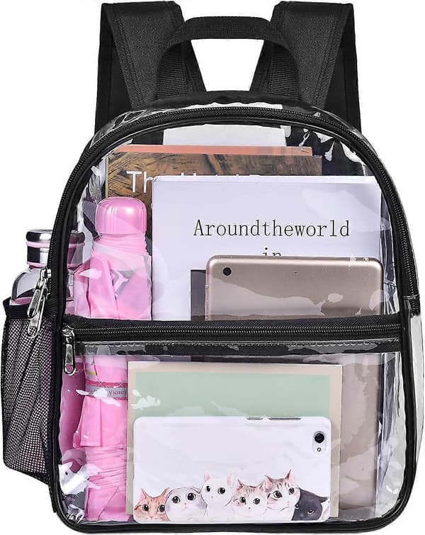 Clear Small Backpack, Stadium Approved, Waterproof Transparent Backpack for Work and Sports Events (Black)