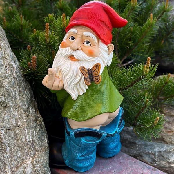 Mood Lab Trädgårdstomte - Byxorna nere tomte - 23,6 cm hög staty trädgårdsfigur