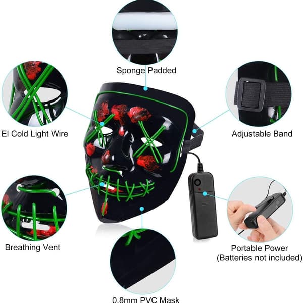 LED-maske Lysende Cosplay-maske Gave til Festivalfest (Grøn) KLB