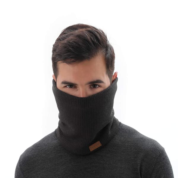 Wool-Lined Infinity Scarf Winter Neck Warmer Thickened Windproof Dustproof Ski Ring for Men and Women Double-Layer Wool-Lined Knitted, Black