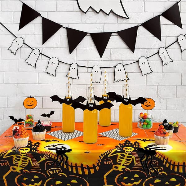 Halloween Tablecloth, 137X274cm Tablecloth Halloween Decoration, Spooky Pumpkin Tablecloth, Rectangular Tablecloth, Halloween Skeleton Tablecloth, Wat