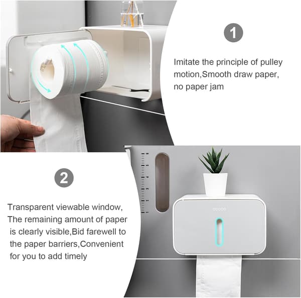 Wall Mounted Self-Adhesive Paper Towel Holder Roll Tissue Holder Tissue Storage Box Waterproof and Dustproof No Drilling