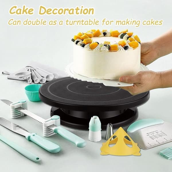 Rotating Cake Stand - Plate with Base ø 28cm Non-slip Decoration Baking Accessories Decorations Top Black