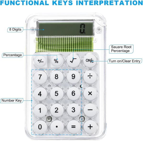 Desktop Calculator, Large 8-Digit LCD Display Mini Pocket Portable Desktop Calculator Standard Function for Home Office Style White White