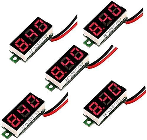 5 stk Digital DC Voltmeter 0,28 tommer To-leder 2,5V-30V Mini Digital DC Voltmeter Spenningstester Måler, LED Digital Voltmeter (Rød)
