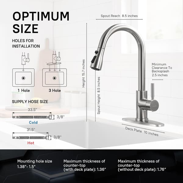 Single Handle High Arc Brushed Nickel Pull Down Kitchen Faucet, Single Level Stainless Steel Kitchen Faucets with Pull-Down Spray
