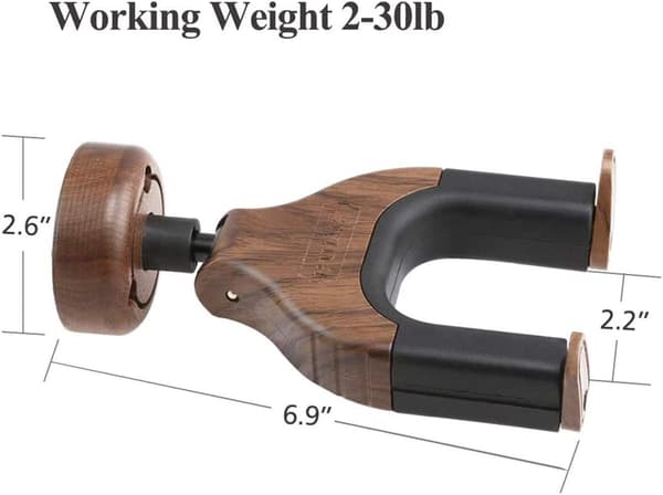 Gitarrväggfäste med automatisk låsning, för akustiska och elektriska gitarrer, basar och banjo (1 st, svart valnöt rund)