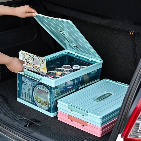 30L Foldable Storage Box with Lid Thick Waterproof Storage Box for Blanket Clothes Books Under Bed in Cars-Blue