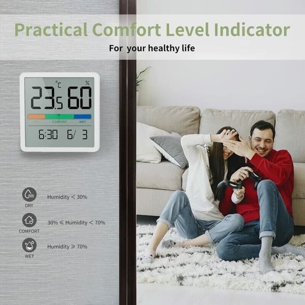Digital Thermometer Hygrometer, Digital Desktop Thermometer with Temperature and Humidity Meter, Accurate Humidity Meter Room Thermometer with Clock