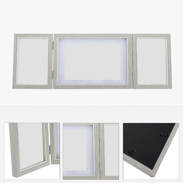 Hinged Photo Frame 3 Openings Picture Frame Natural Wood Grain Foldable Design Convenient