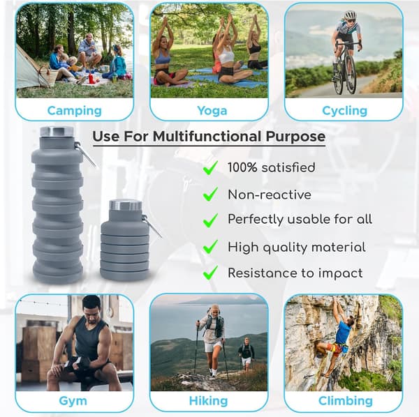 Foldable Water Bottle Silicone Travel Collapsible Gym Bottle Leakproof Hiking Accessory