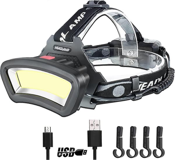 COB LED Hodelykt, USB Oppladbar Vanntett Hodelykt 2000 Lumen, med Rødt Lys, Arbeidslampe Driftstid 7-14 Timer