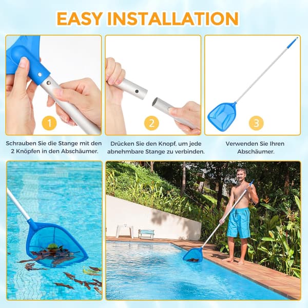 Pool Surface Skimmer, Leaf Skimmer with Sturdy Fine Mesh Net and 1.28m Detachable Aluminum Handle