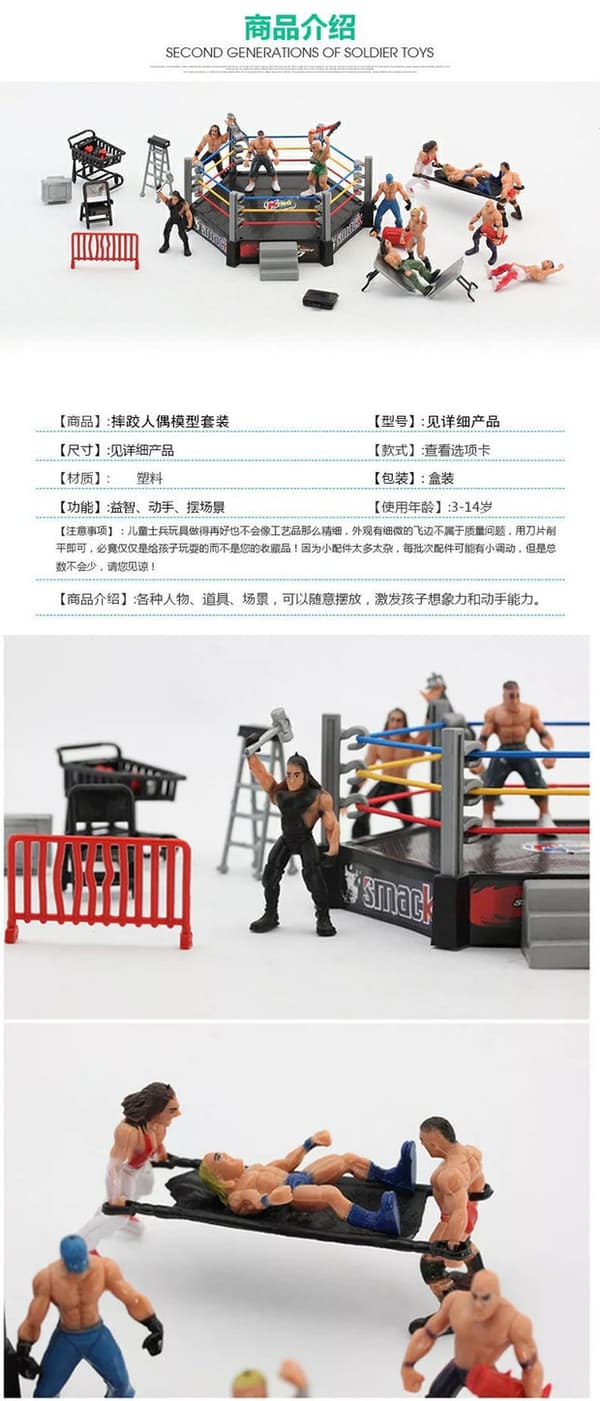 WWE Wrestlarring Gladiator Scen Figur Set Monterade Leksaker Fyrvägsring Four-way ring