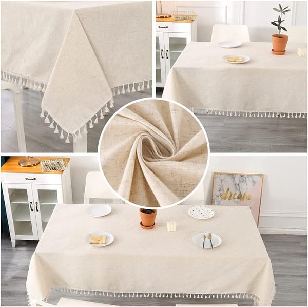 140 x 100 cm Beige Rektangulær Duk Anti-flekk Vaskbar Duske Duk i Bomull og Lin