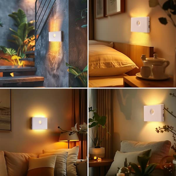 Night light with motion sensor, rechargeable LED night light for children, battery-powered stair light 3 modes, cabinet light 3000K (2-pack)